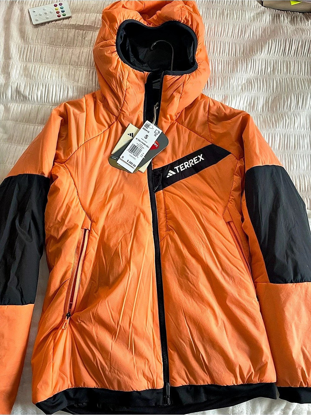 adidas W TRK PRIMA HDJ Women'Small Orange Black Hooded Jacket Size Small NWT